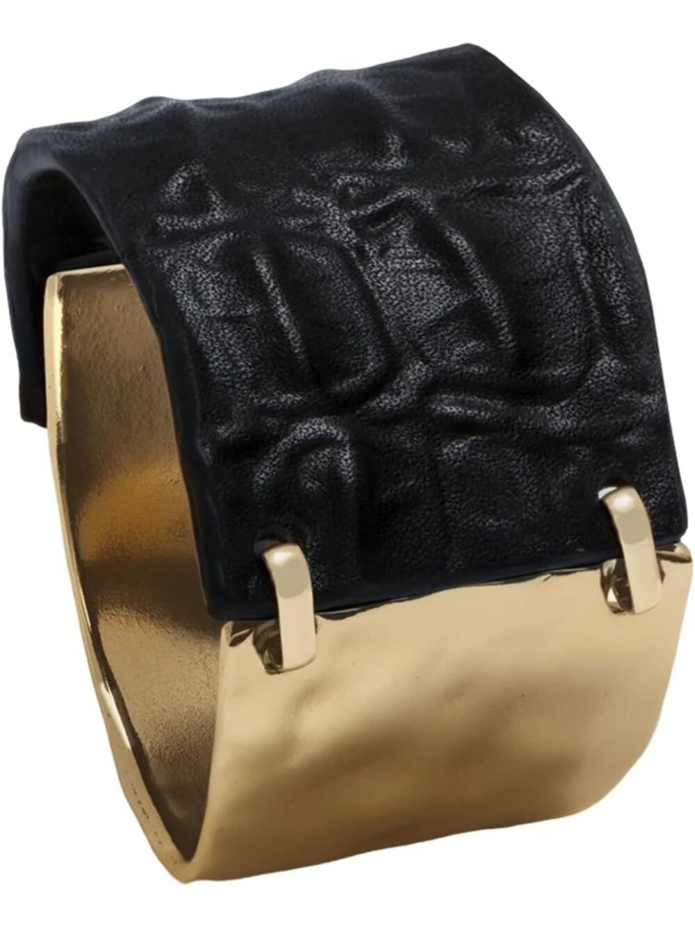 Chunky Black Leather Wrap Bracelet for Women | Golden Accents Statement Jewelry